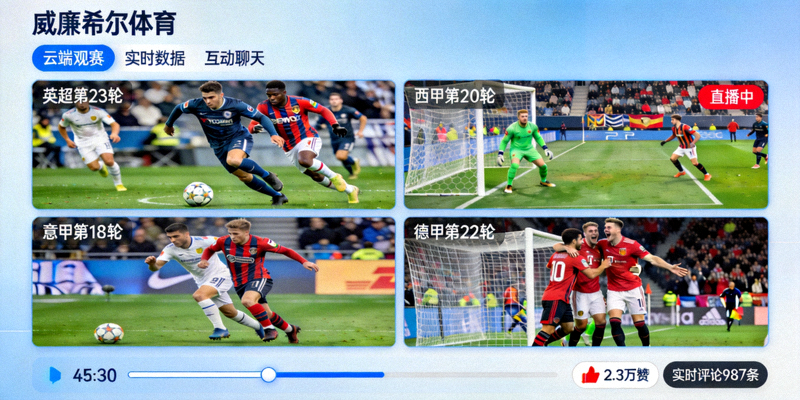 威廉希尔体育云端观赛直播页面显示多场足球比赛同时直播的界面